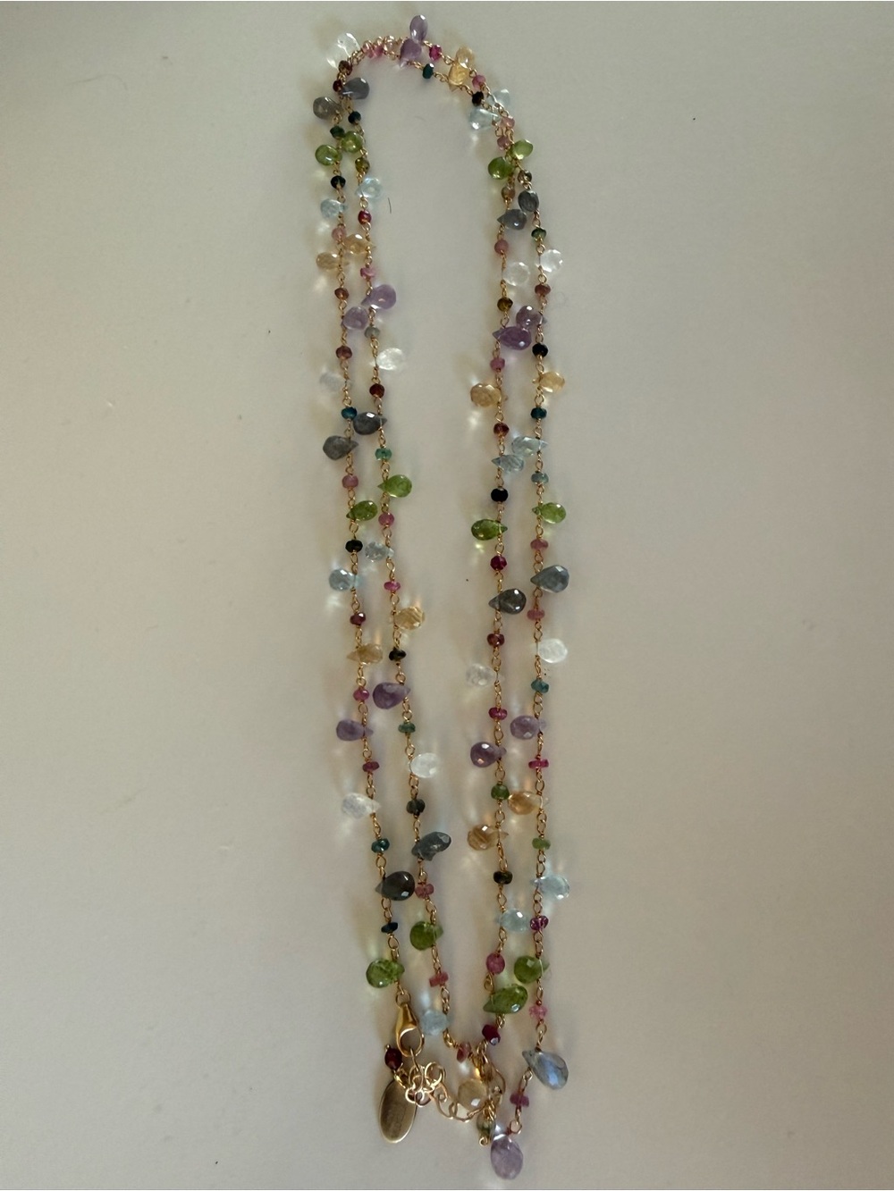 Delicate Gold Chain Necklace with Multicolor semi precious Gemstone Drops